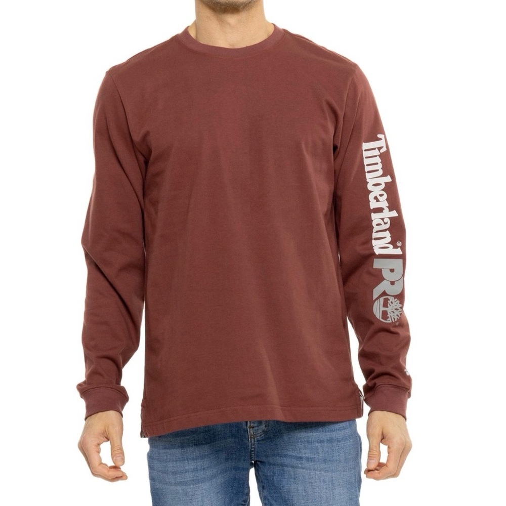 Timberland PRO Men’s Medium Core Logo Long-Sleeve Shirt Maroon Red Cotton Blend